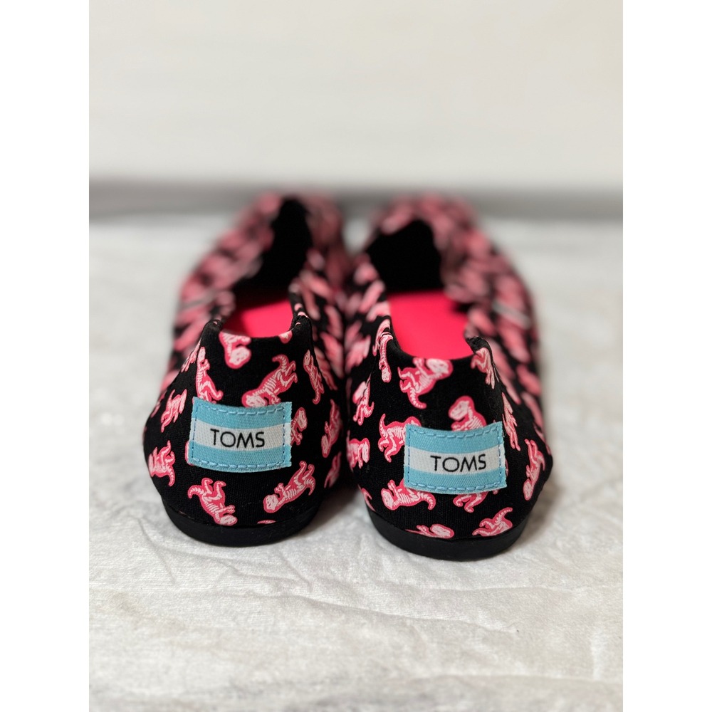 TOMS Women 7.5 Alpargata Black Pink Dinosaur Skeleton Canvas Slip On Flats - Picture 4 of 6
